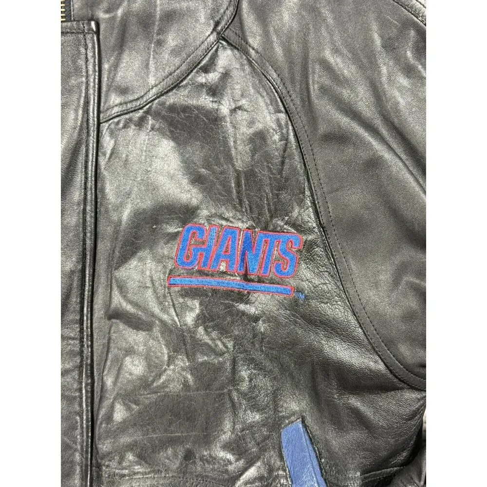 VINTAGE Starter Leather Jacket Mens Large New York Giants Black 90s NFL Football